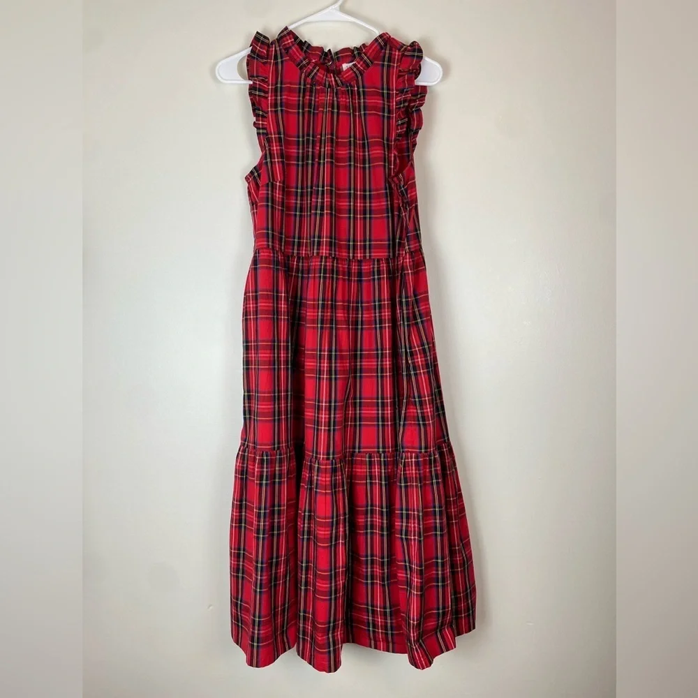 J CREW Classic Red Tartan Plaid Tiered Ruffle Midi Dress size 8 - Picture 3 of 11